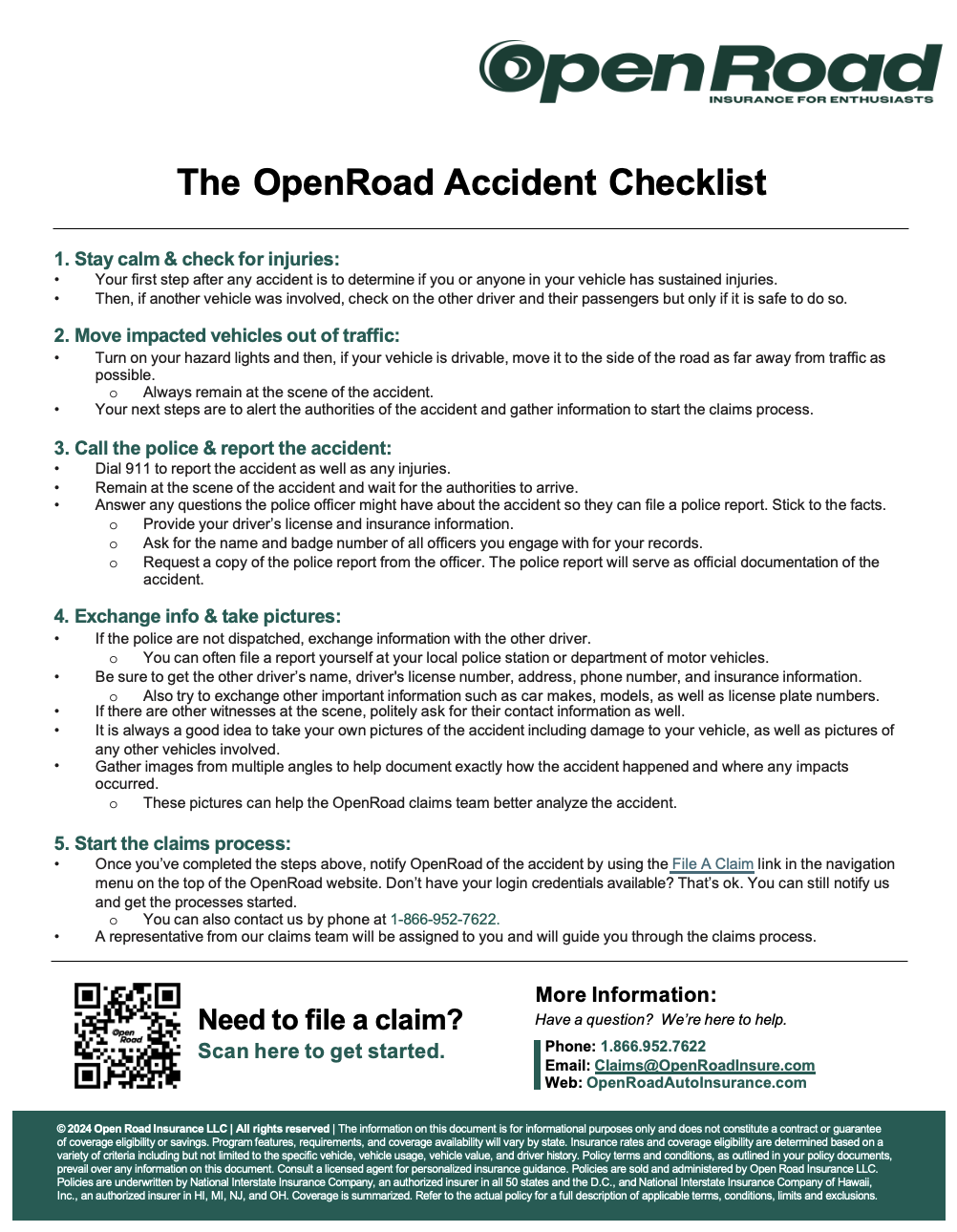 OpenRoad Insurance Accident Checklist
